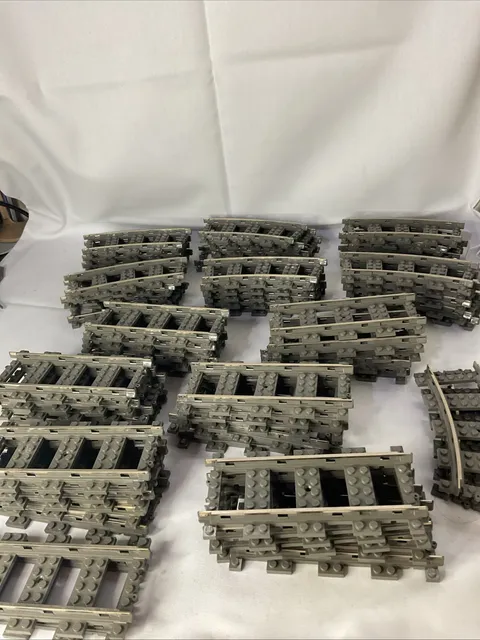 LEGO Train Track Lot of 65 Pcs Dark Gray - Straight 2865 & Curved 2867 9V Metal
