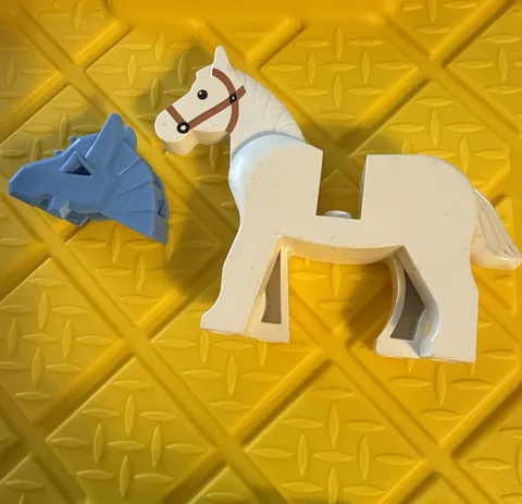 LEGO White Horse With Headpiece, Moveable Head Brown Bridle Used