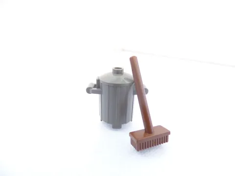 Lego Dark Gray garbage can and broom