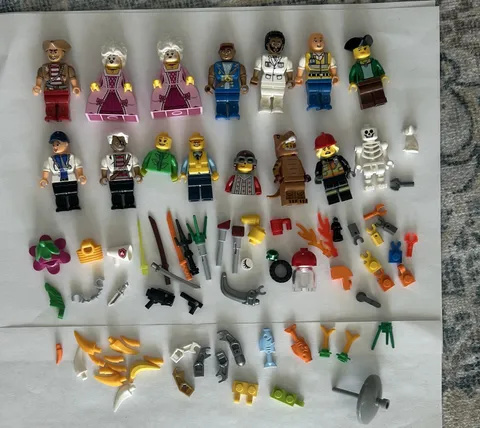 15 LEGO Minifigures Lot with Skeleton, Police, Fire Fighter And More Accessories