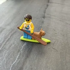 LEGO Minifigure Surfer With French Bulldog