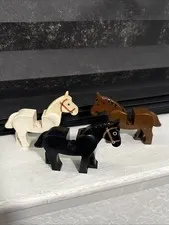 Lego Minifigure Horse Lot of 3 - Brown Black White - Vintage Castle Western Era