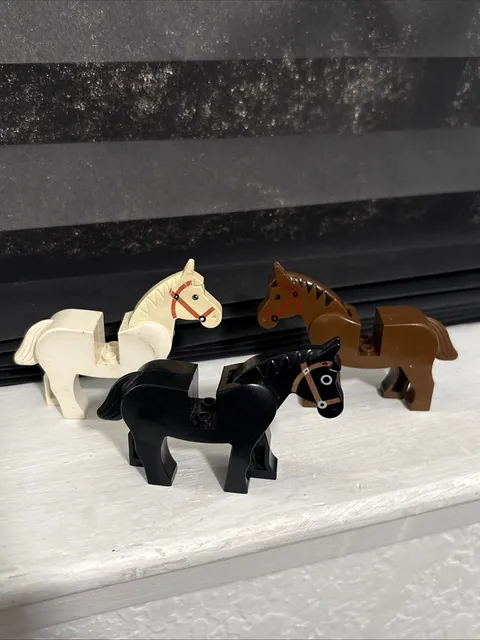 Lego Minifigure Horse Lot of 3 - Brown Black White - Vintage Castle Western Era