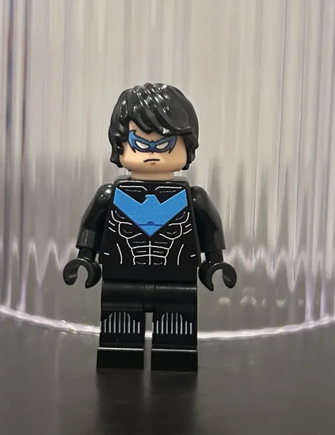 LEGO Custom Printed Nightwing Minifigure Black Suit Blue Chest Emblem superhero