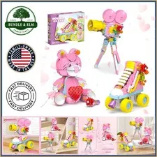 3-in-1 Building Set with Roller Skates, Heart Bear and Movie Projector Toy