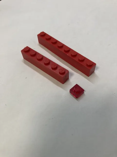 LEGO Parts~3 Bricks- Red Brick 1 x 8, Clear Red 1x1, RED 1x6