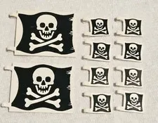 Vintage LEGO Pirates Jolly Roger Flags Large 6x5 Small 2x2 Skull Crossbones Lot