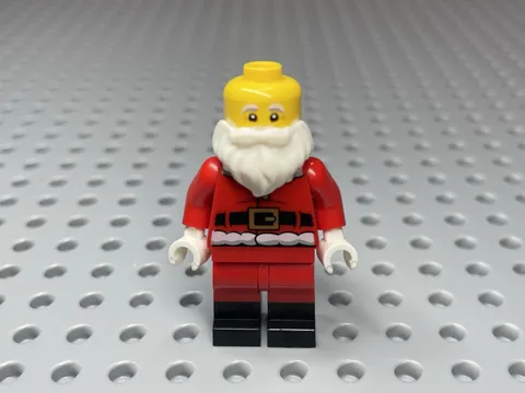 LEGO Minifigure Santa Claus Fur Lined Jacket Belt Black Boots Beard (No Hat)