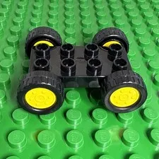 Lego Duplo Car Base 2X4 Fixed Axles Black Tires and yellow wheels