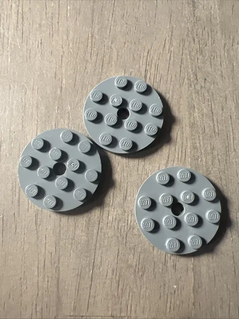 LEGO 60474 Dark Bluish Gray Plate, Round 4 x 4 with Hole 3 Pieces