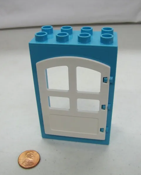 Lego Duplo AZURE BLUE & WHITE CURVED DOOR WINDOW PANE UNIT Block 2x4x6