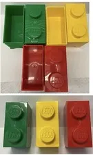 3 LEGO 2-stud  Storage Brick Stackable Container Red, Green, Yellow