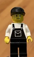 LEGO Classic Town City Boy Girl Minifig, Black Overalls, Solid Stud Head