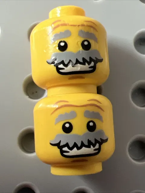 LEGO 3626pb1417 Monster Scientist Head Gray Eyebrows Moustache Smile x2 Dents