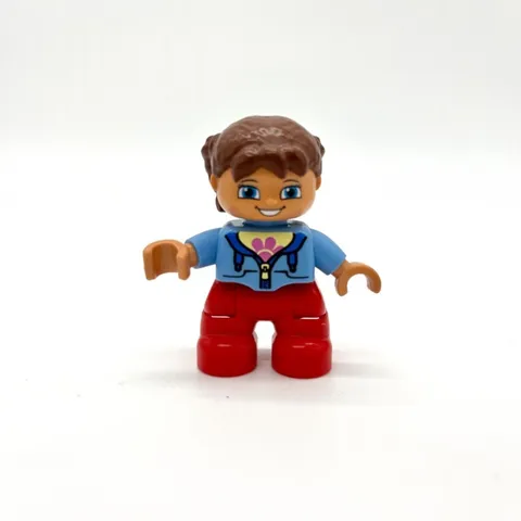 LEGO DUPLO Figure Girl Red Pants Blue Top Brown Hair Toy Doll