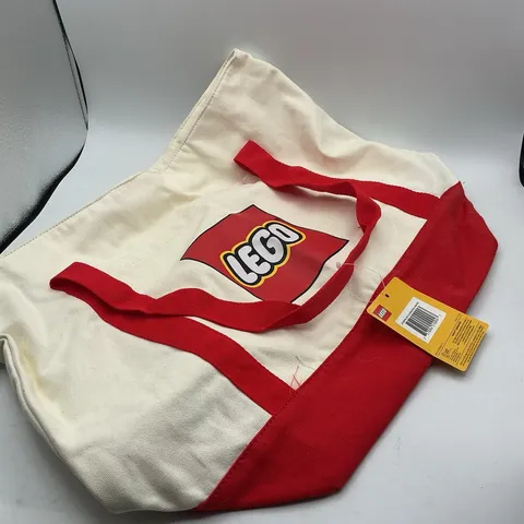 LEGO Logo Red Cream Canvas Tote Bag Reusable Shopping Bag New With Tags