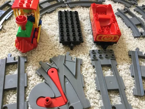 Duplo Lego train straight Curved 27 Track Lot  plus train cars and conductor 