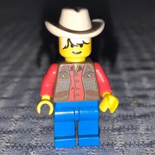 LEGO Western Cowboy Minifigure White Hat Red Shirt Blue Legs Vintage 1996