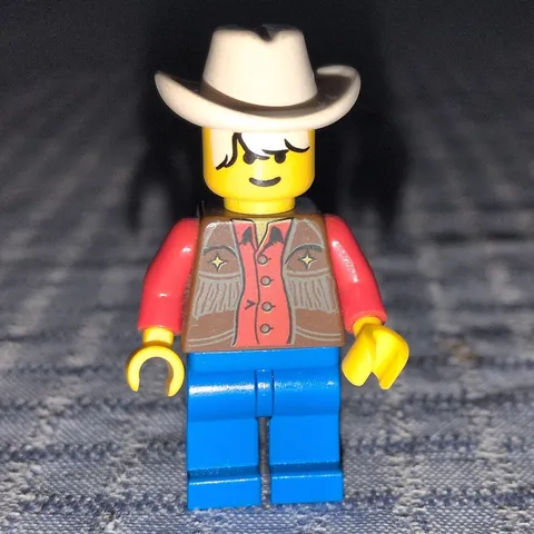 LEGO Western Cowboy Minifigure White Hat Red Shirt Blue Legs Vintage 1996