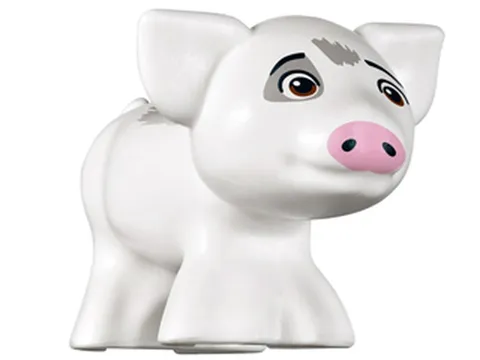 LEGO White Pig, Baby Piglet, Mini Doll Style with Black Eyebrows, Reddish Brown