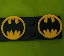 LEGO Set of 2 Yellow Tile Round 2x2 w/Bottom Stud Holder w/Black Bat Batman Logo