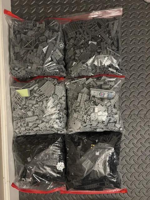 Dark Gray, Light Gray, and Black Lego Bricks. 12 Pounds. Sorted By Color.