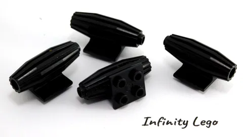 4 LEGO Vintage Black Ridged Jet Engine with 2 x 2 Top Plate (4229) - 4 Pieces