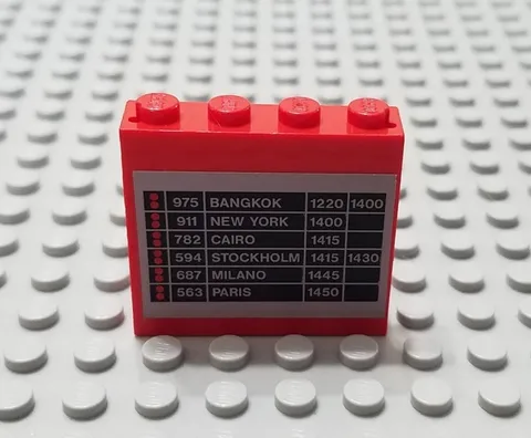LEGO Red 1x4x3 Panel with Train Station Stop Sticker