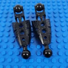 2X LEGO Bionicle BLACK Piraka Lower Leg Section w/ 2 Ball Joint Part Lot 53574