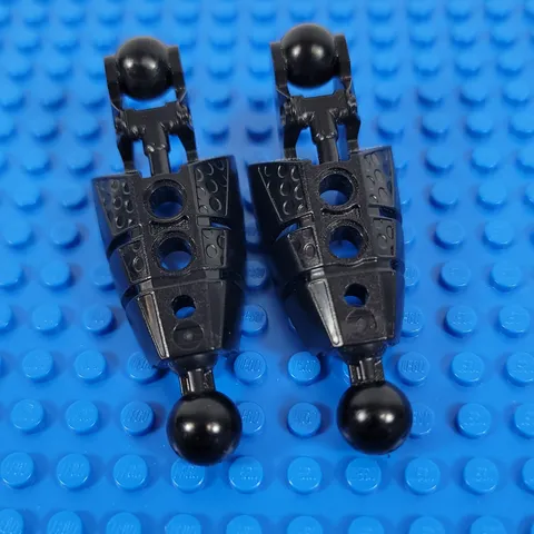 2X LEGO Bionicle BLACK Piraka Lower Leg Section w/ 2 Ball Joint Part Lot 53574