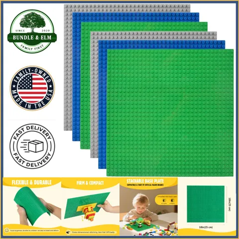 6 Pack Classic Baseplates 10" x 10" for Building Bricks, Safe for Kids 3+