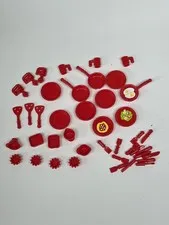 Lot Of LEGO Friends Kitchen Frying Pan Forks Knives Plate Dish Spatulas Cups Red