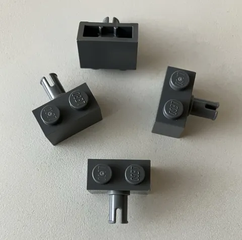 LEGO 4x NEW Brick 1x2 Modified w/ Pin DARK BLUISH GREY #44865