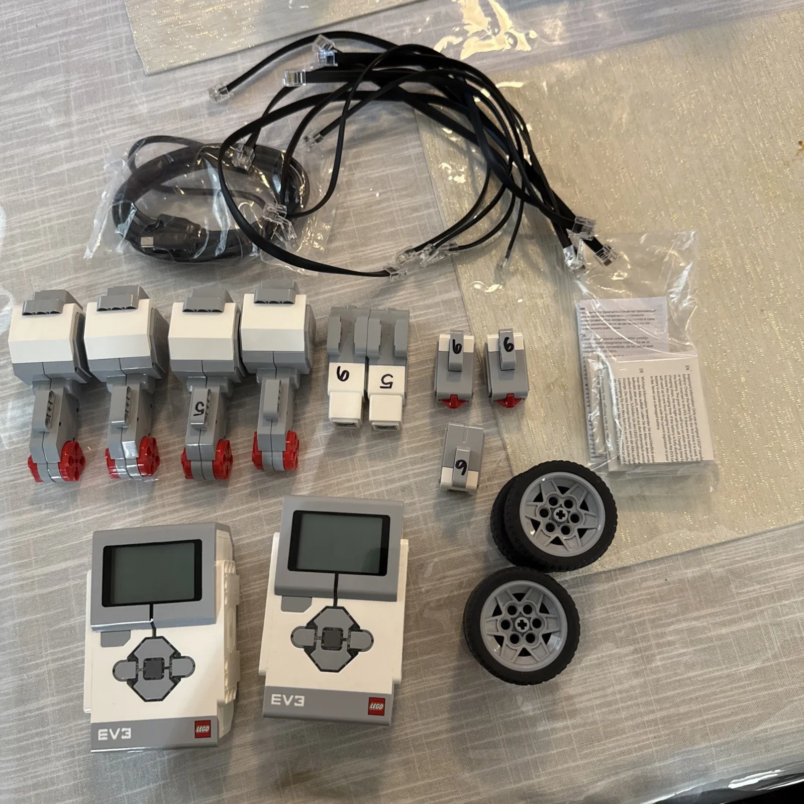 Lego Mindstorms EV3 Intelligent Brick w/ Cords, Wheels, & Misc Parts, Manual