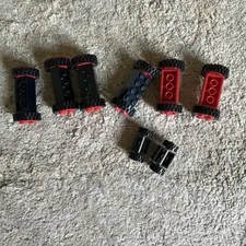 LEGO Vintage Black Axel Plate 2x2 Red Wheel Tire Small Classic Town Lot of 8