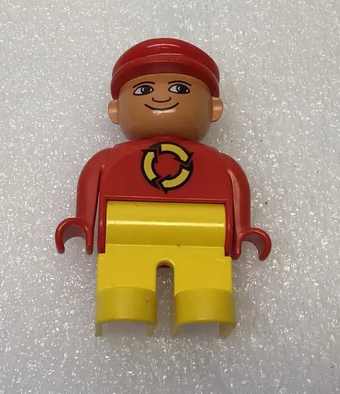 Lego Duplo Figure Man Red/Yellow w/ Recycle Logo Vintage app. 2001