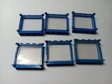 LEGO LOT 6 BLUE WINDOW FRAMES SHUTTER HOLDERS CLEAR GLASS PANES 1X4X3 #3853