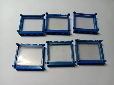 LEGO LOT 6 BLUE WINDOW FRAMES SHUTTER HOLDERS CLEAR GLASS PANES 1X4X3 #3853