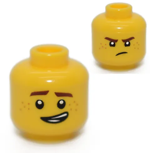 LEGO Yellow Minifigure Head Freckles Lopsided Grin Angry Ninjago Jay 6191858