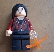 LEGO Minifigure Black Hair Red Jacket Torso Black Legs w/ Orange Accessory