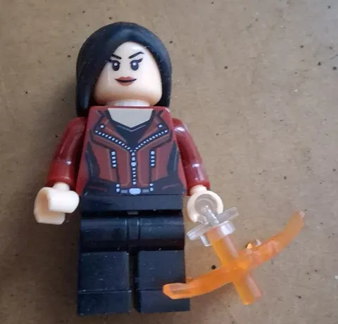LEGO Minifigure Black Hair Red Jacket Torso Black Legs w/ Orange Accessory