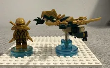 LEGO Gold Minifigure Lot w/ Accessories, Gold Dragon Creature & Blue Bases 