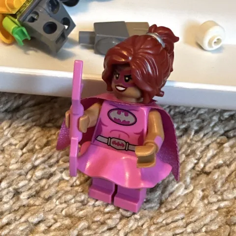 LEGO Minifigures Pink Superhero Girl Minifigure w/ Cape & Wand, Brown Hair