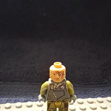 LEGO Minifigure Gray Torso Olive Green Arms & Legs Bald Head Face Scar