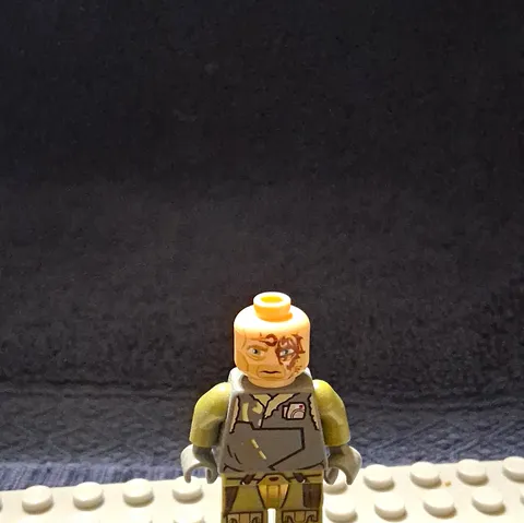 LEGO Minifigure Gray Torso Olive Green Arms & Legs Bald Head Face Scar