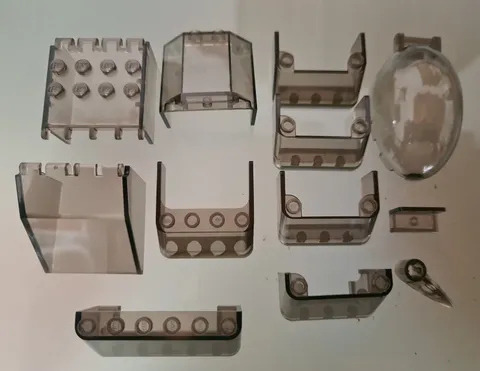 LEGO Lot Windshield, Glass, Transparent Gray, 12 Pieces