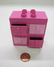 Lego Duplo Hot Pink Cabinet w/ 4 Pink Drawers Dresser For Room Vintage House