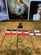 1x Mini 54mm Kaiser Wilhelm II +3x WWI Flags on Genuine Lego Flagpoles & Base