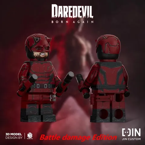 LEGO Marvel Jin Custom Daredevil Born Again Daredevil Damaged Ver Minifigure