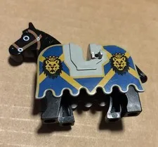 Lego Horse Black w gray blue gold barding blanket Armor Castle Knight